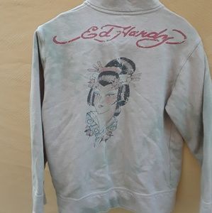 ED HARDY OFF WHITE ZIPPER JACKET WITH POCKETS